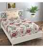 Cream Floral 144 TC Cotton Single Bed Sheet Bedsheet 1 Pillow Prime Collection
