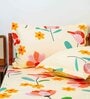 Cream Floral 160 TC Microfibre Queen Sized Bedsheet with 2 Pillow Covers