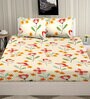 Cream Floral 160 TC Microfibre Queen Sized Bedsheet with 2 Pillow Covers