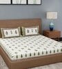 Cream Floral 180 TC 100% Cotton King Bed Sheet with 2 Pillow Cover