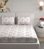 Cream Floral 180 TC Cotton King Bedhseet 2 pillow covers