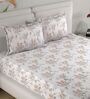 Cream Floral 180 TC Cotton King Bedhseet 2 pillow covers