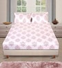 Cream Floral 186 TC Glace Cotton King Sized Double Bedsheet with 2 Pillow Covers
