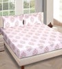 Cream Floral 186 TC Glace Cotton King Sized Double Bedsheet with 2 Pillow Covers