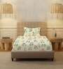 Cream Floral 200 TC Cotton Single Bedsheet with 1 Pillow Cover