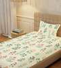 Cream Floral 200 TC Cotton Single Bedsheet with 1 Pillow Cover