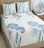Cream Floral 270 TC Polcotton Queen Sized  Fitted Double Bedsheet with 2 Pillow Covers Luxury Series Collection