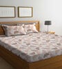 Cream Floral 300 TC Cotton Blend Double Queen Bedsheet With 2 Pillow Covers