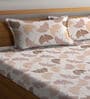 Cream Floral 300 TC Cotton Blend Double Queen Bedsheet With 2 Pillow Covers