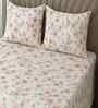 Cream Floral 400 TC Cotton Queen Size Bedsheet with 2 Pillow covers Essential Series Collection