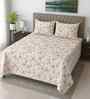 Cream Floral 400 TC Cotton Queen Size Bedsheet with 2 Pillow covers Essential Series Collection