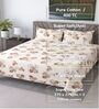 Cream Floral 400 TC Cotton Super King Bedsheet with 2 Pillow Covers Luxury Series Collection