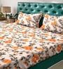 Cream Floral 7D King Size Cotton Blend Double Bedsheet with 2 Pillow Covers