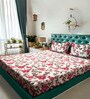 Cream Floral 7D King Size Cotton Blend Double Bedsheet with 2 Pillow Covers