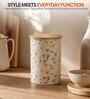Cream Floral Chevron Printed Metal Airtight Storage Container With Wooden Lid