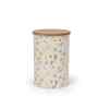Cream Floral Chevron Printed Metal Airtight Storage Container With Wooden Lid