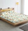 Cream Floral Printed Fitted Bedsheet for 72 x 78 Inches Mattress with 6 Inch Depth