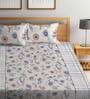 Cream Floral 300 TC Cotton Queen Sized Fitted Bed Sheets with 2 Pillow Covers