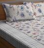 Cream Floral 300 TC Cotton Queen Sized Fitted Bed Sheets with 2 Pillow Covers