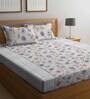 Cream Floral 300 TC Cotton Queen Sized Fitted Bed Sheets with 2 Pillow Covers