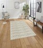 Cream Geometric Polyester Blend 3 X 5 Feet Rabbit Fur Machine Made Carpet