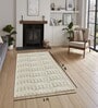 Cream Geometric Polyester Blend 3 X 5 Feet Rabbit Fur Machine Made Carpet