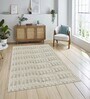 Cream Geometric Polyester Blend 4 X 6 Feet Machine Made Carpet