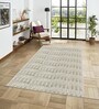 Cream Geometric Polyester Blend 4 X 6 Feet Machine Made Carpet