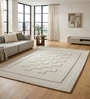 Cream Geometric Wool And Cotton 5 X 8 Ft Hand Tufted Carpet