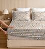 Cream Glace Cotton Paisley Print Elastic Fitted King Bedsheet With 2 Pillow Covers