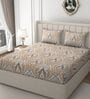 Cream Glace Cotton Paisley Print Elastic Fitted King Bedsheet With 2 Pillow Covers