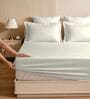 Cream Glace Cotton Solid Elastic Fitted King Bedsheet With 2 Pillow Covers