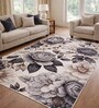 Cream grey Floral Polypropylene 6 ft x 4 ft Machine Made Carpet