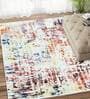 Cream Abstract Polyester 5 ft x 7 ft Machine Made Carpet