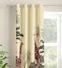 Cream Abstract Polyester 5 Ft Light Filtering Eyelet Window Curtain