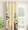 Cream Floral Polyester 7 Ft Light Filtering Eyelet Door Curtain