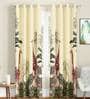 Cream Floral Polyester 7 Ft Light Filtering Eyelet Door Curtains (Set of 2)