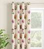 Cream Floral Polyester 9 Ft Light Filtering Eyelet Door Curtain