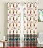 Cream Floral Polyester 9 Ft Light Filtering Eyelet Door Curtains (Set of 2)