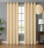 Cream Poleyster Floral 9 Feet Semi Transperency Ring Top Long Door Curtains 2Pcs