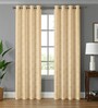 Cream Poleyster Floral 9 Feet Semi Transperency Ring Top Long Door Curtains 2Pcs