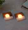 Cream Resin & Mangowood Tealight Holder Set of 2