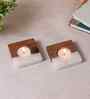 Cream Resin & Mangowood Tealight Holder Set of 2