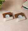 Cream Resin & Mangowood Tealight Holder Set of 2