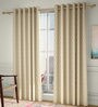 Brown Polycotton Geometric 7ft Light Filtering Eyelet 2 Pcs Door Curtains