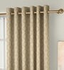 Brown Polycotton Geometric 7ft Light Filtering Eyelet 2 Pcs Door Curtains