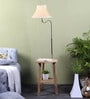 Silver Cream Iron Shade Shelf Floor Lamp With Wood Base