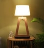 Cream Shade Table Lamp With Wood Base