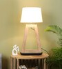 Cream Shade Table Lamp With Wood Base