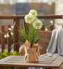 Cream Silk Plastic And Jute Faux Allium Flower Bunch With Jute Wrap